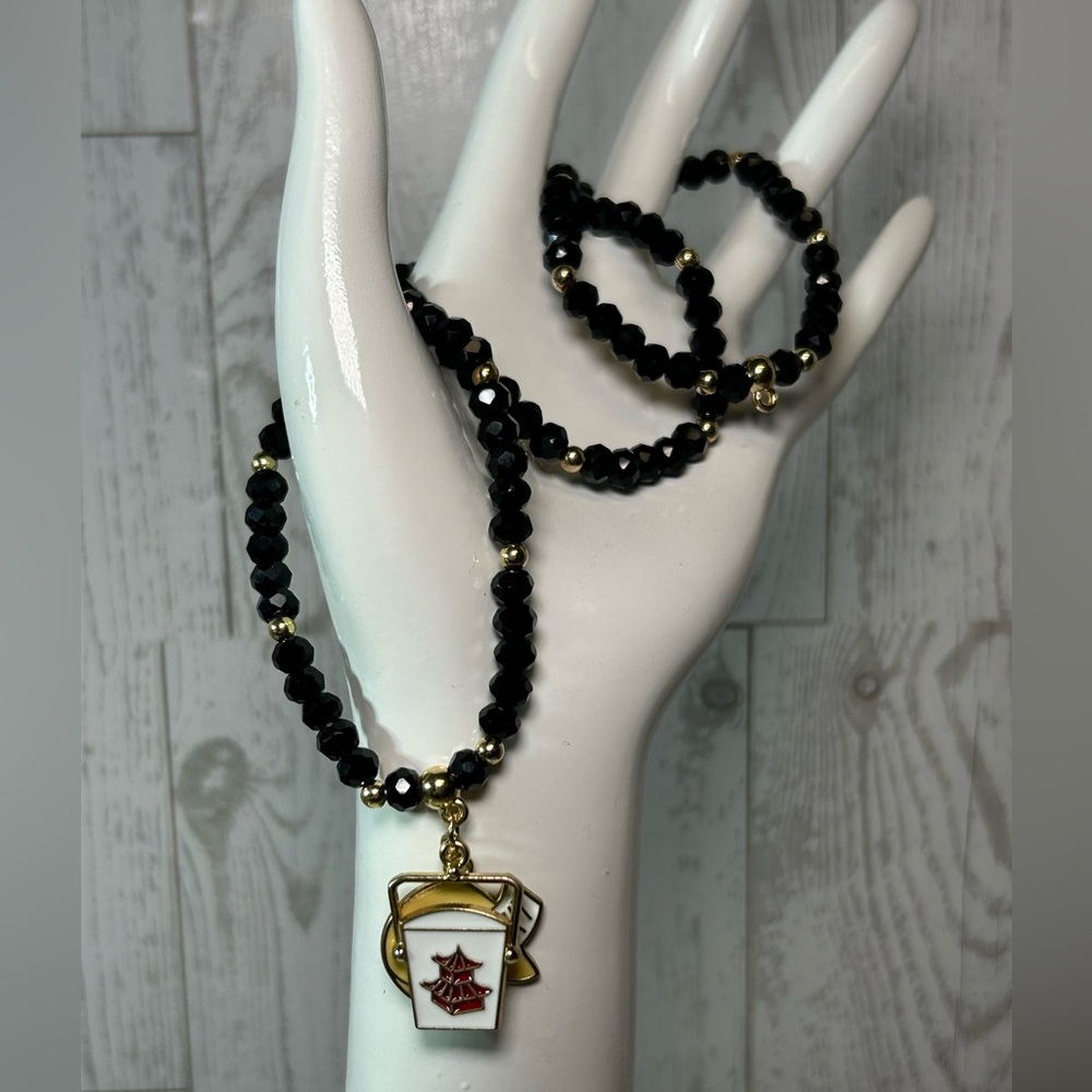 Black and Gold Beaded Charm Bracelets - Picture 3 of 6